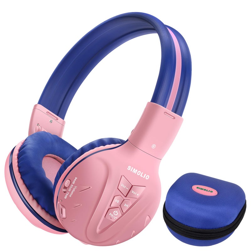 SIMOLIO Kids Wireless Headphones Girls with Volume Limited, Bluetooth Headphones with Microphone, Foldable and Adjustable, Stereo Wireless Over-Ear Headset for Children iPad Kindle Fire Tablet Pink - Image 1